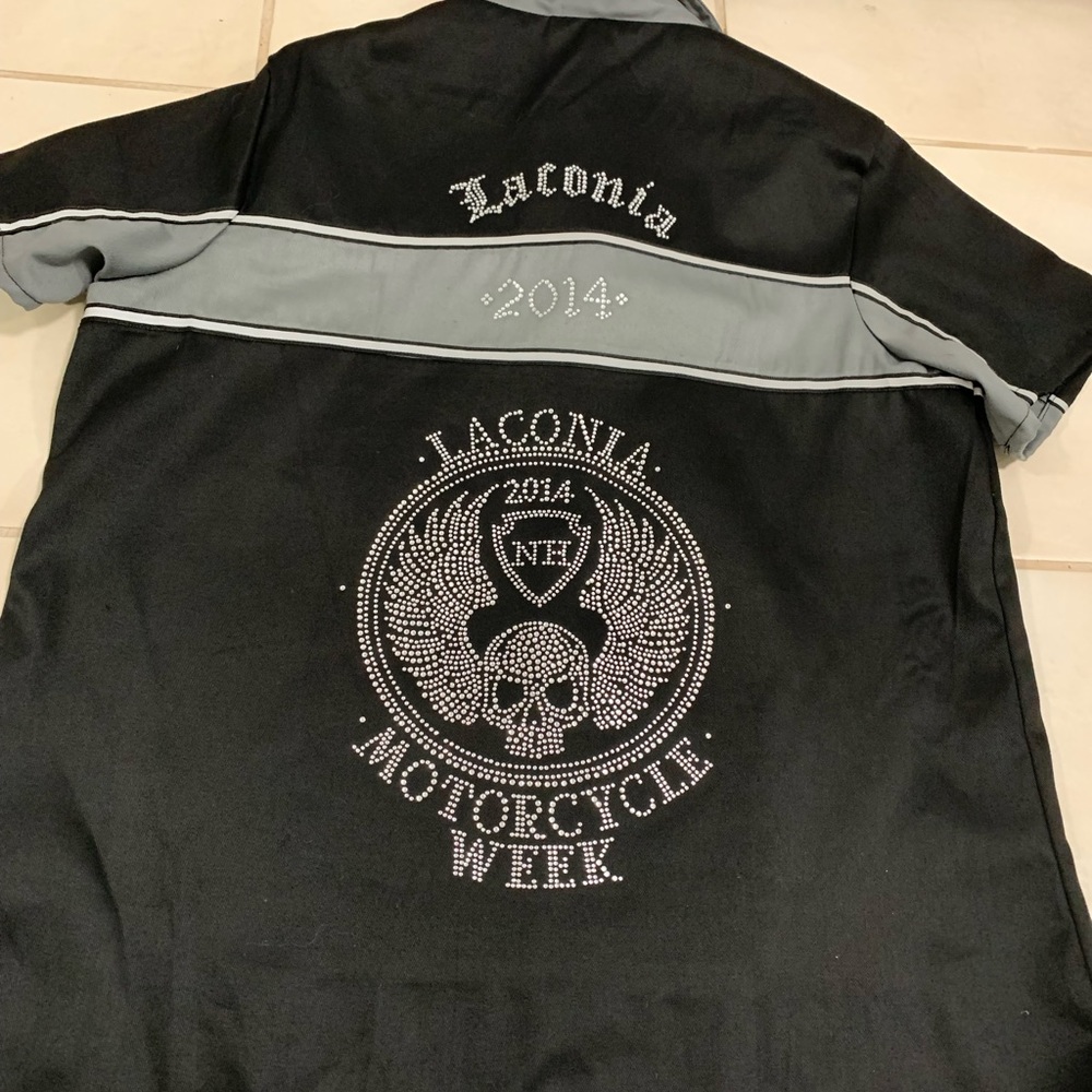 Biker button top shirt, XL, embellished! Laconia Motorcycle week, 2014